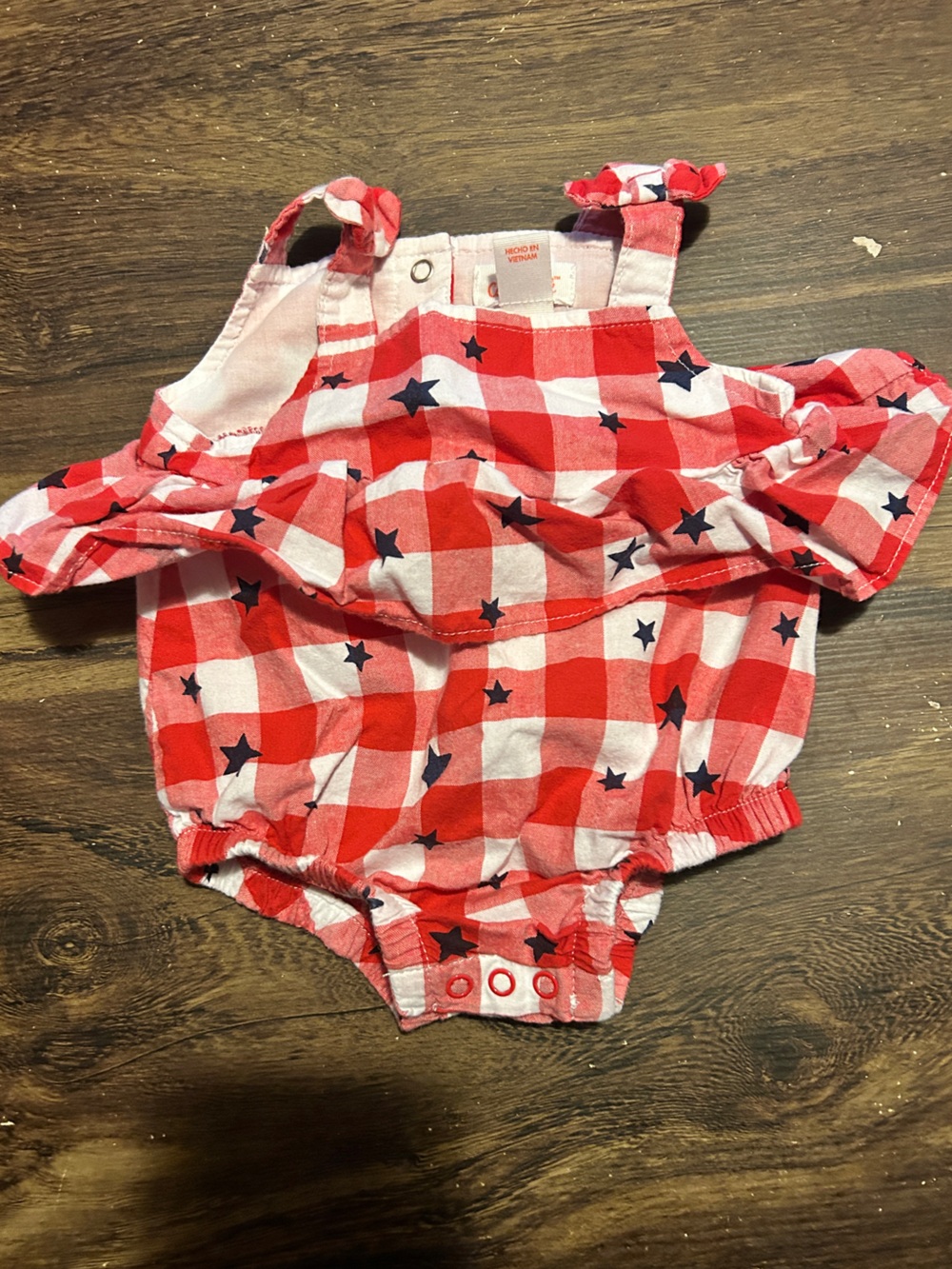 Cat & Jack Red and White Gingham Star Baby Romper